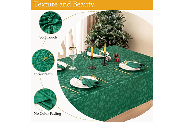 OEM Christmas Jacquard Tablecloth Waterproof Damask Floral Pattern Table Cloth, Heavy Weight Wipeable Wrinkle Free Table Covers For Dinner Or Daily Uses