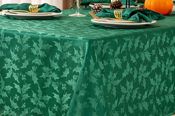 OEM Christmas Jacquard Tablecloth Waterproof Damask Floral Pattern Table Cloth, Heavy Weight Wipeable Wrinkle Free Table Covers For Dinner Or Daily Uses