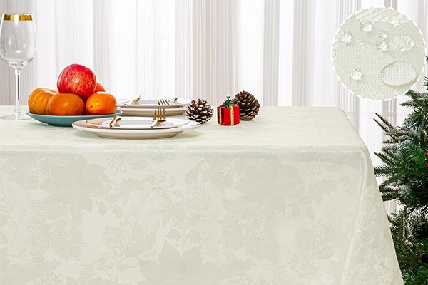 OEM Christmas Jacquard Tablecloth Waterproof Damask Floral Pattern Table Cloth, Heavy Weight Wipeable Wrinkle Free Table Covers For Dinner Or Daily Uses