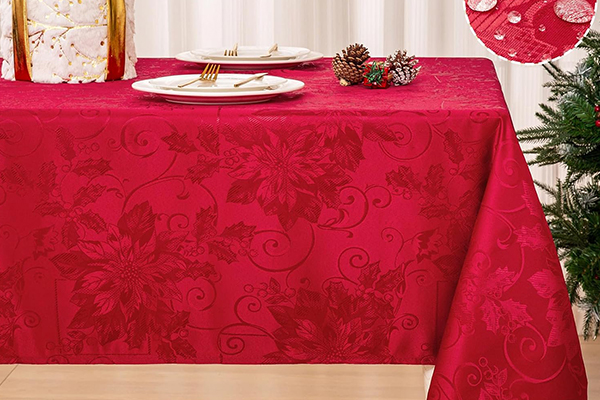 OEM Christmas Jacquard Tablecloth Waterproof Damask Floral Pattern Table Cloth, Heavy Weight Wipeable Wrinkle Free Table Covers For Dinner Or Daily Uses