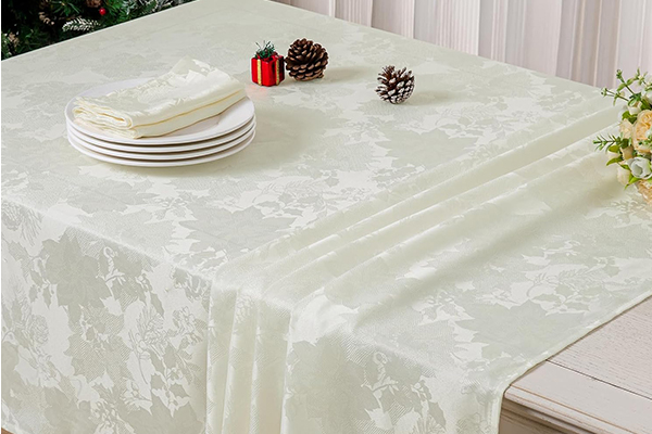 OEM Christmas Jacquard Tablecloth Waterproof Damask Floral Pattern Table Cloth, Heavy Weight Wipeable Wrinkle Free Table Covers For Dinner Or Daily Uses