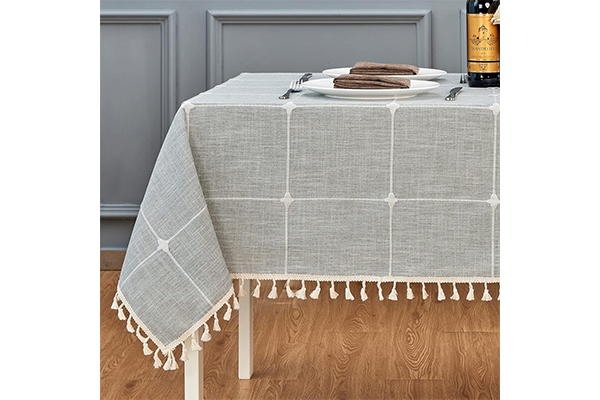 Square Table Cloth Linen Farmhouse Tassel Tablecloth Wrinkle Free and Dust-Proof Decorative Embroidered Fabric Table Cover for Kitchen