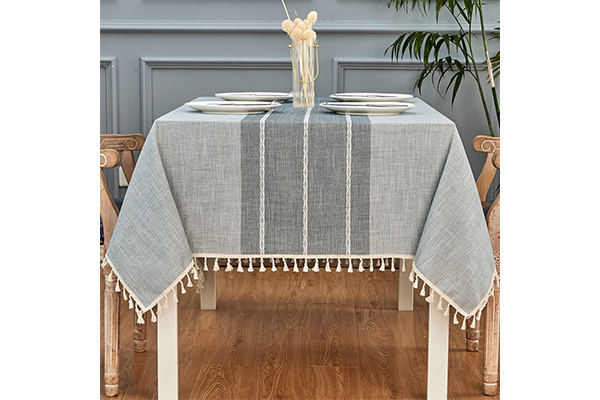 Square Table Cloth Linen Farmhouse Tassel Tablecloth Wrinkle Free and Dust-Proof Decorative Embroidered Fabric Table Cover for Kitchen