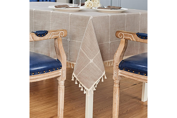 Square Table Cloth Linen Farmhouse Tassel Tablecloth Wrinkle Free and Dust-Proof Decorative Embroidered Fabric Table Cover for Kitchen