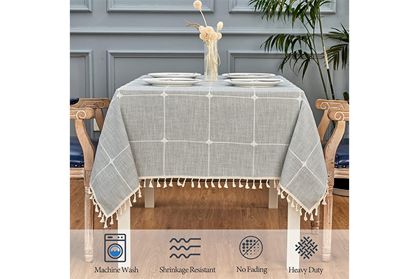 Square Table Cloth Linen Farmhouse Tassel Tablecloth Wrinkle Free and Dust-Proof Decorative Embroidered Fabric Table Cover for Kitchen