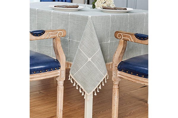 Square Table Cloth Linen Farmhouse Tassel Tablecloth Wrinkle Free and Dust-Proof Decorative Embroidered Fabric Table Cover for Kitchen