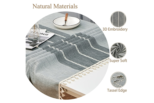 Square Table Cloth Linen Farmhouse Tassel Tablecloth Wrinkle Free and Dust-Proof Decorative Embroidered Fabric Table Cover for Kitchen