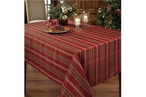 Home Fashions Shimmering Plaid Metallic Holiday Fabric Tablecloth