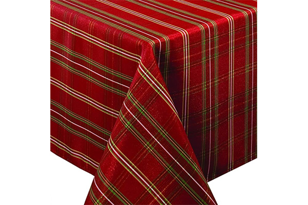 Home Fashions Shimmering Plaid Metallic Holiday Fabric Tablecloth