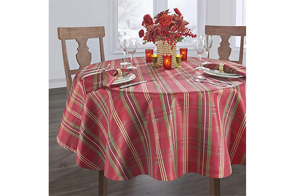 Home Fashions Shimmering Plaid Metallic Holiday Fabric Tablecloth